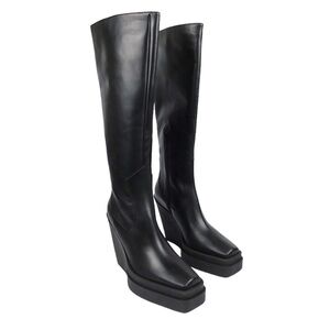 Gia Borghini Western Platform Black Leather Knee Boots Size 39